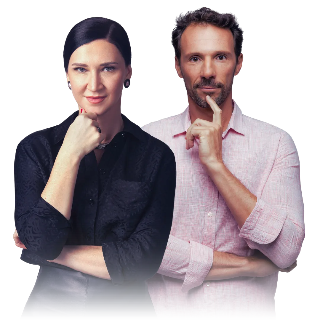Retrato oficial dos fundadores Gisele Hedler e Gabriel de Carvalho